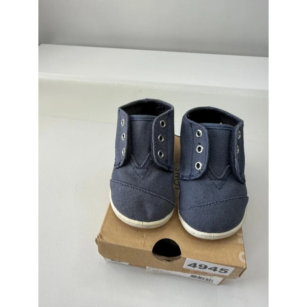 TOMS Paseo Mid Navy Canvas Tiny Shoes Toddler Size 4C New‎